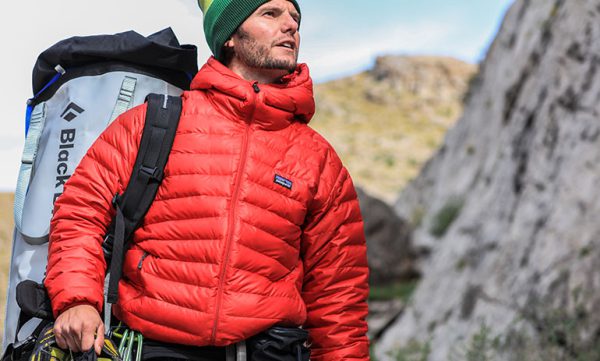 Male Wearing Red Patagonia Puffer Jacket
